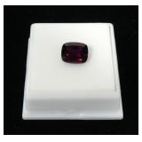 Cushion cut 10 x 8mm rhodolite garnet, 3.2 ct.