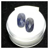 Lot, oval checkerboard cut dark sapphires, 2 pcs.,
