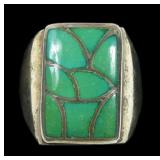 Sterling silver inlaid green turquoise ring,