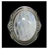 Sterling silver bezel set moonstone ring,