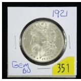 1921 Morgan dollar, gem BU