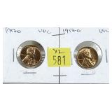 x2- 1953-D Lincoln cents, Unc. -x2 cents -Sold by