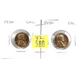 x2- 1950 Lincoln cents, Unc. -x2 cents -Sold by