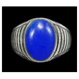 Sterling silver signet style blue stone ring,