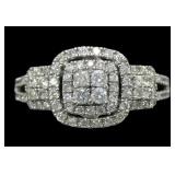 Keepsake sterling silver diamond cluster ring with