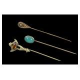 Lot, Victorian stick pins, 3 pcs.