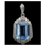 Victorian .835 silver emerald cut blue stone
