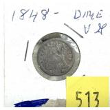 1848 Seated Liberty dime