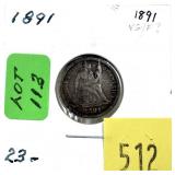 1891 Seated Liberty dime