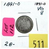 1891-O Seated Liberty dime