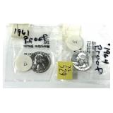 x2- Proof quarters: 1961, 1964 x2 quarters -Sold
