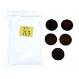 x5- Indian Head cents, mixed dates -x5 cents -Sold