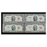 x4- $2 red seal series of 1953, Unc. -x4 notes -