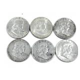 x6- Half dollars, 90% silver -x6 half dollars -