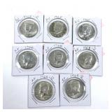x8- Kennedy half dollars, 40% silver -x8 half