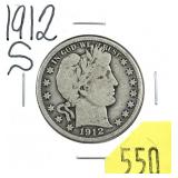 1912-S Barber half dollar