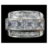 Sterling silver princess cut channel set 3-row