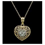 10K Yellow and white gold lattice heart pendant
