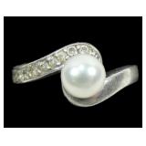 Sterling silver 6.5mm pearl ring in bypass