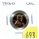 1953-D Lincoln cent, Unc.