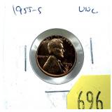 1955-S Lincoln cent, Unc.