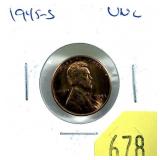 1945-S Lincoln cent, Unc.