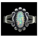 Sterling silver split shank lab fire opal ring,