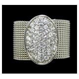 Sterling silver mesh band pave crystal ring,