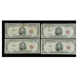 x4- $5 red seals series of 1963 -x4 notes -Sold