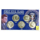 x5- Kennedy half dollars, 40% silver -x4 half