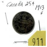 1913 Canadian quarter