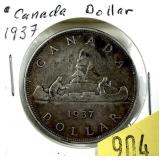 1937 Canadian silver dollar