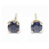 14K Yellow gold blue sapphire stud earrings,