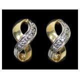14K Yellow and white gold half hoop post earrings,
