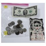 Lot, coins and currency, 18 pcs.