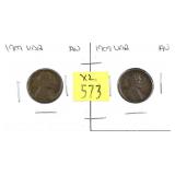 x2- 1909-VDB Lincoln cents, XF -x2 cents -Sold by