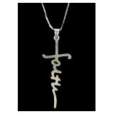 Sterling silver "Faith" cross pendant with 16"