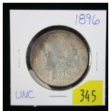 1896 Morgan dollar, Unc., toned