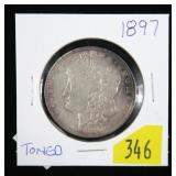 1897 Morgan dollar, toned