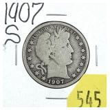 1907-S Barber half dollar