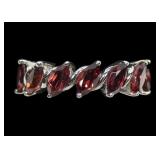 Sterling silver marquise cut garnet 7-stone band