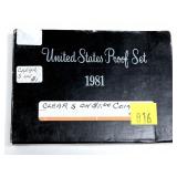 1981-S Proof set, clear S on $1 coin