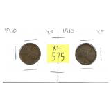x2- 1910 Lincoln cents, XF -x2 cents -Sold by
