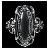 Sterling silver faceted hematite ring in scrolled