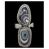 Sterling silver matte finish abstract double stone