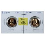 x2- 1957-D Lincoln cents, Unc. -x2 cents -Sold by