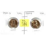 x2- 1955-S Lincoln cents, Unc. -x2 cents -Sold by