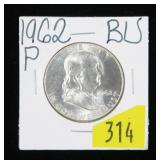1962 Franklin half dollar, BU