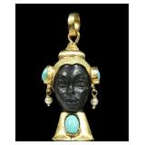 18K Yellow gold Nubian princess pendant with