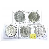 x5- Eisenhower dollars, 40% silver -x5 dollars -
